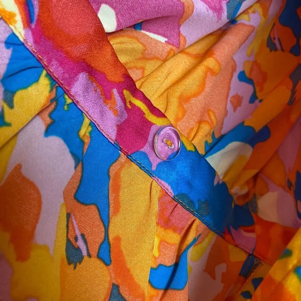 Womenʻs Brightly Colored Floral Wrap Blouse Medium